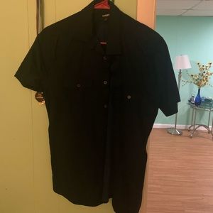 Slim Solid Casual Stretch Cotton Short Sleeve Shirt M